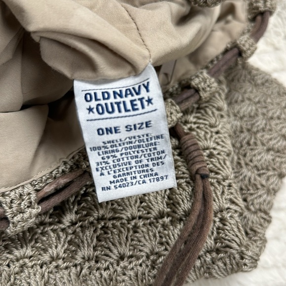 Old Navy Outlet  Crochet Sling style Drawstring Backpack with Wood Beads, Lined - Picture 6 of 6